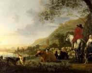 Aelbert Cuyp - A Hilly Landscape with Figures